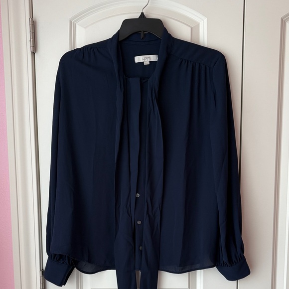 LOFT Navy Blue Tie Front Blouse Size XL - Picture 2 of 8